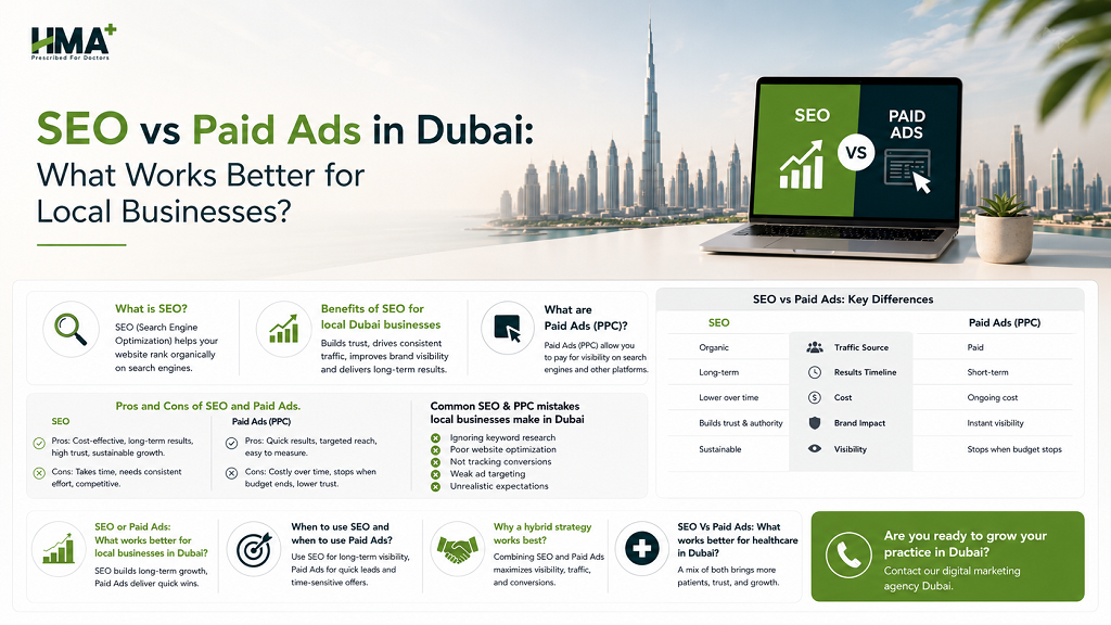 Seo Vs Paid Ads In Dubai What Works Better For Local Businesses - Hma Blog Infographic Image