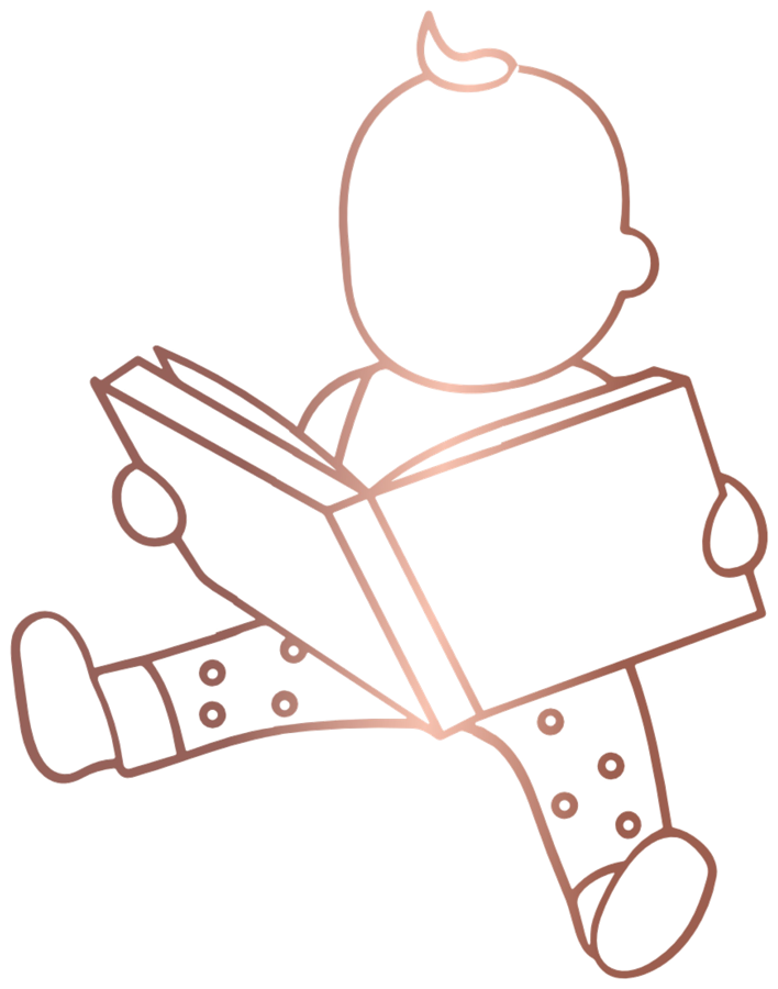 Kids Neuro Clinic brand mark: a child reading, the clinic's own illustration